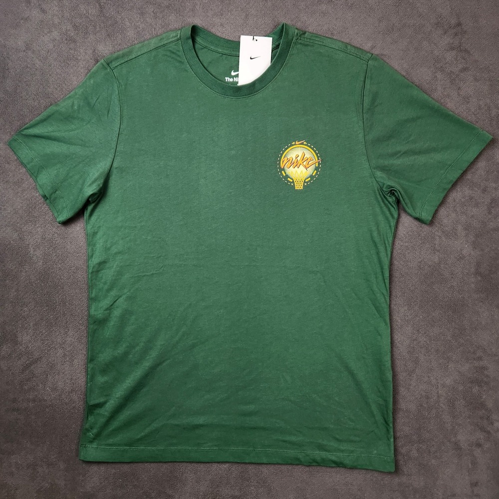 Nike Shirt Mens Large Green Basketball Graphic Tee Short Sleeve Cotton‎ Crew New